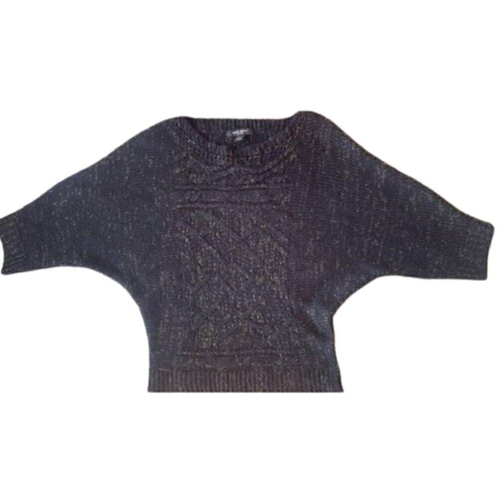 Nine West Jeans Sweater, Black Knit Sweater with Gold Metallic Mesh, Size S